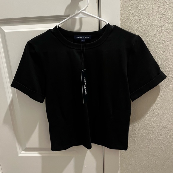 Veronica Beard Ankara Black Short Sleeve pleated waist Tee xs NWT - Picture 2 of 7